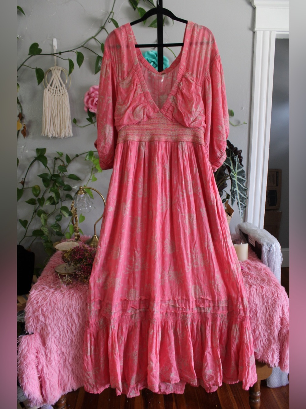 Free People Pink Floral Boho Maxi Dress XL